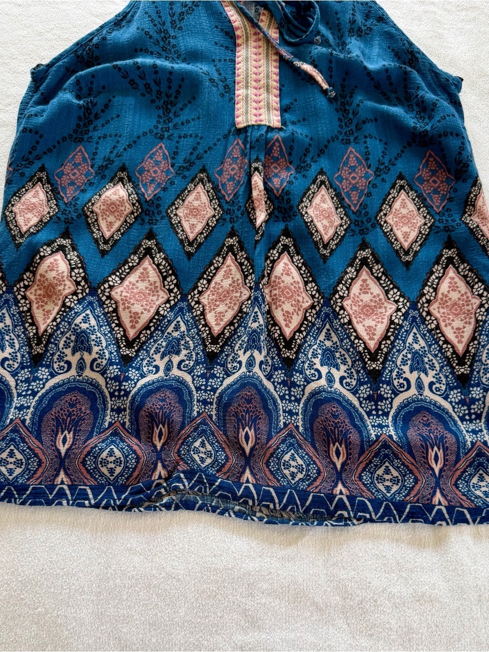 Monteau Los Angeles Boho Halter Tank Top Medium Blue Printed Flowy Festival - Picture 4 of 8